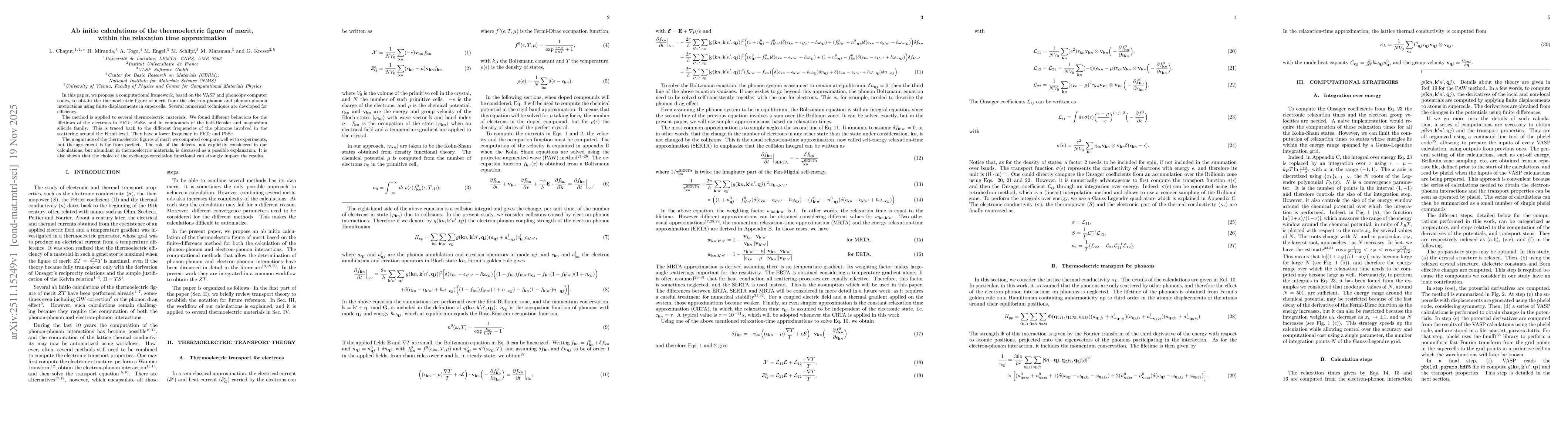 Thumbnail for Ab initio calculations of the thermoelectric figure of merit, within the relaxation time approximation