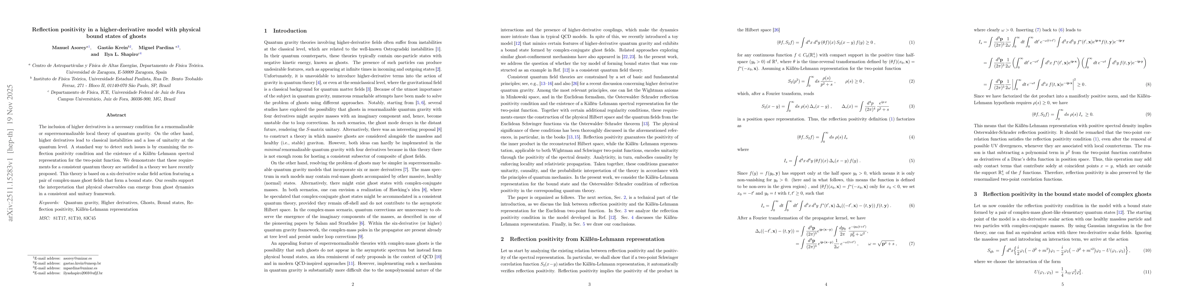 Thumbnail for Reflection positivity in a higher-derivative model with physical bound states of ghosts
