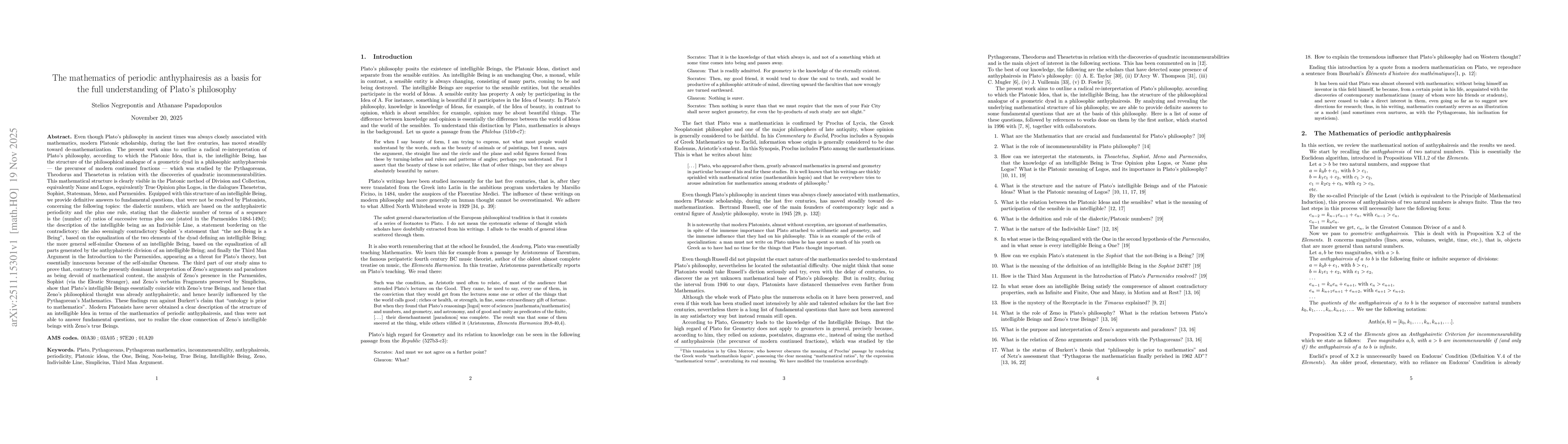 Thumbnail for The mathematics of periodic anthyphairesis as a basis for the full understanding of Plato's philosophy