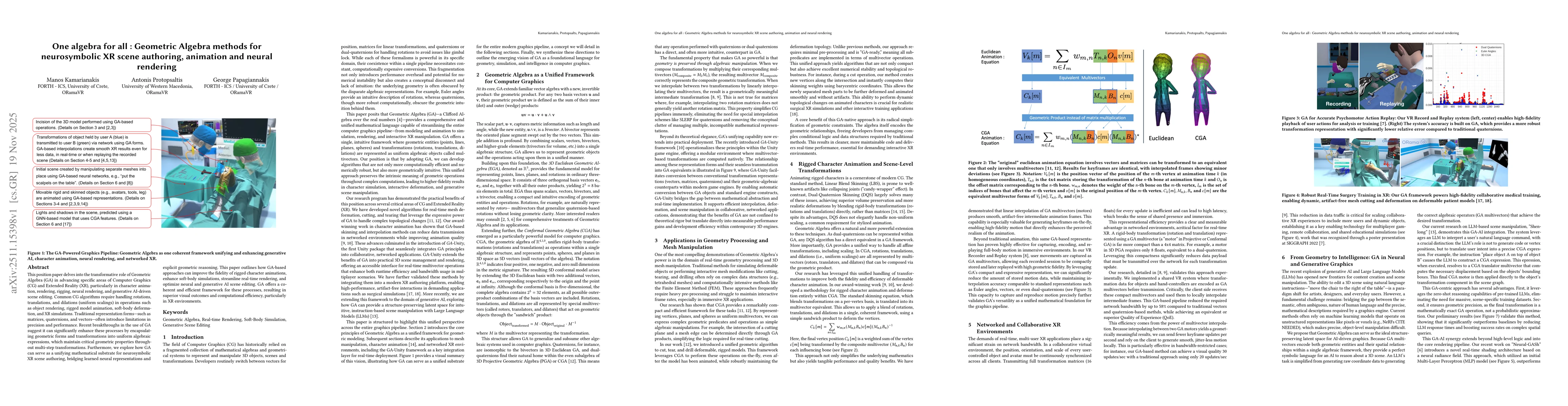 Thumbnail for One algebra for all : Geometric Algebra methods for neurosymbolic XR scene authoring, animation and neural rendering