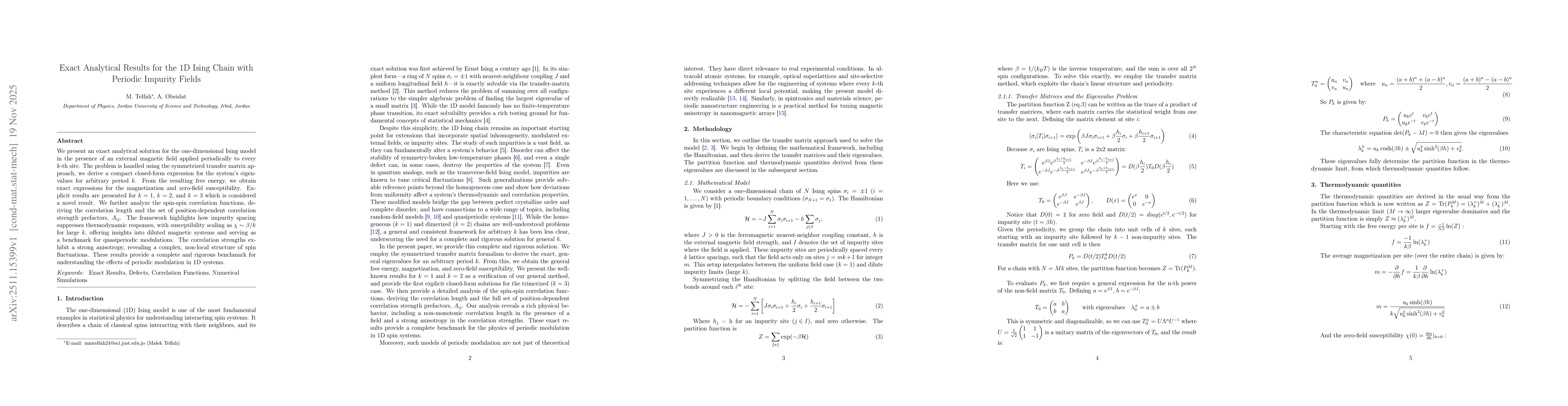 Thumbnail for Exact Analytical Results for the 1D Ising Chain with Periodic Impurity Fields