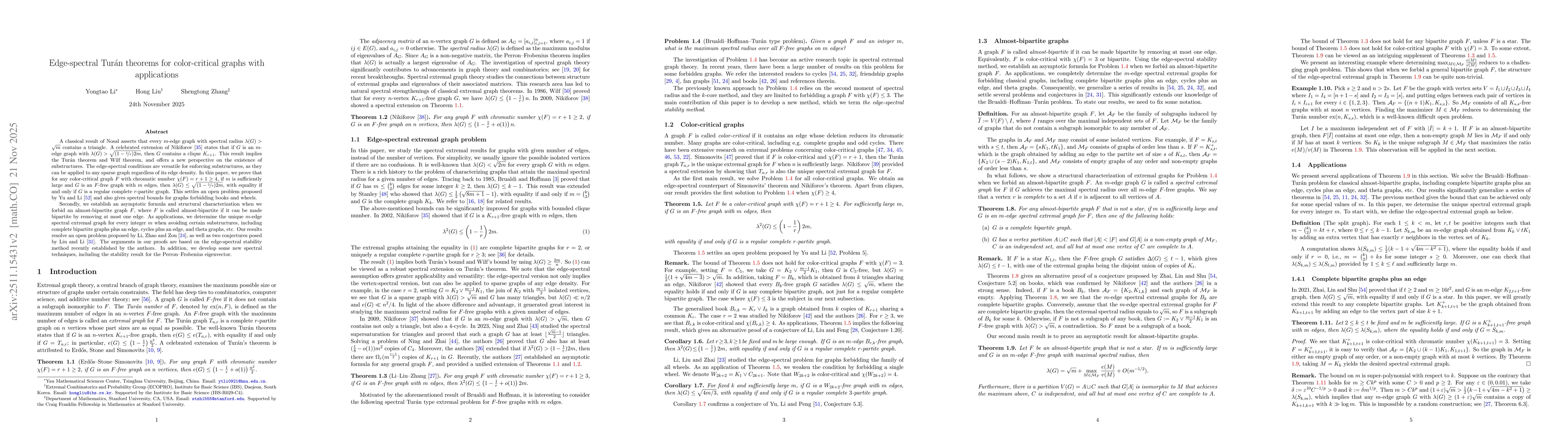 Thumbnail for Edge-spectral Turán theorems for color-critical graphs with applications