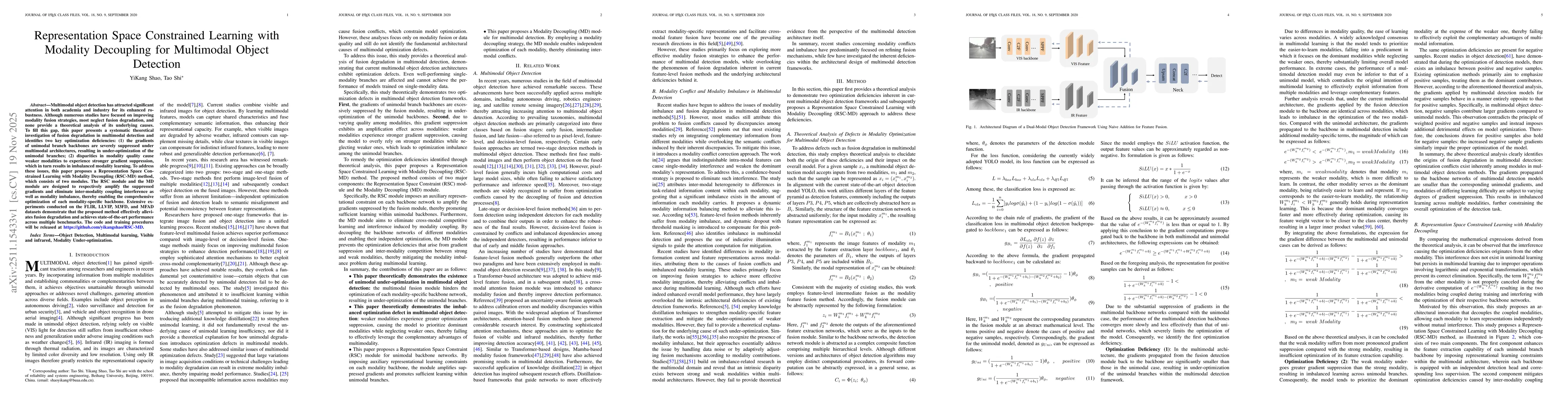 Thumbnail for Representation Space Constrained Learning with Modality Decoupling for Multimodal Object Detection