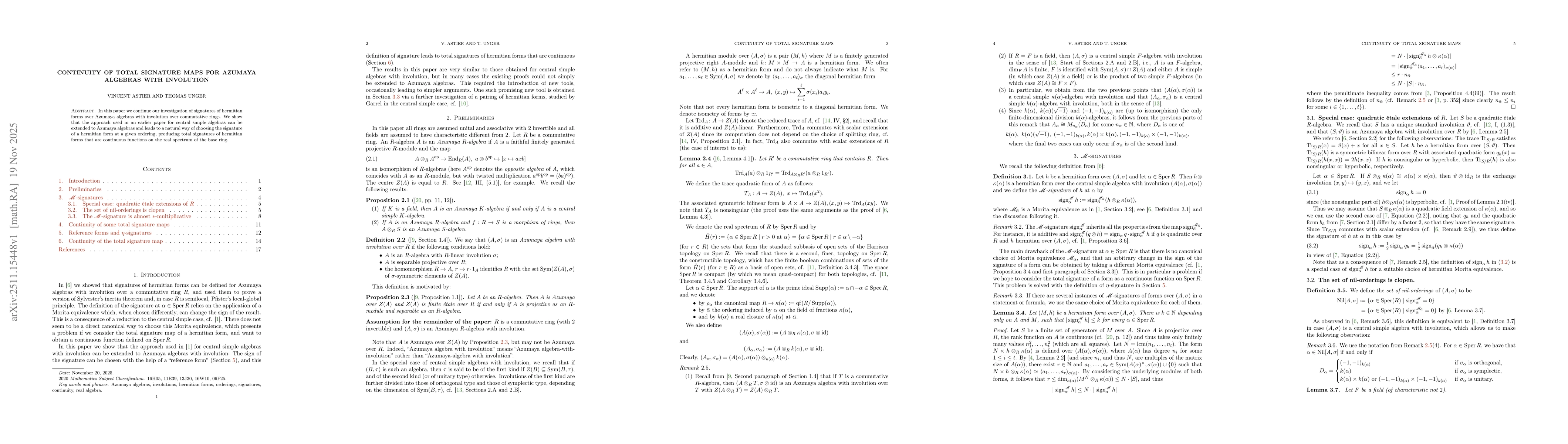 Thumbnail for Continuity of total signature maps for Azumaya algebras with involution
