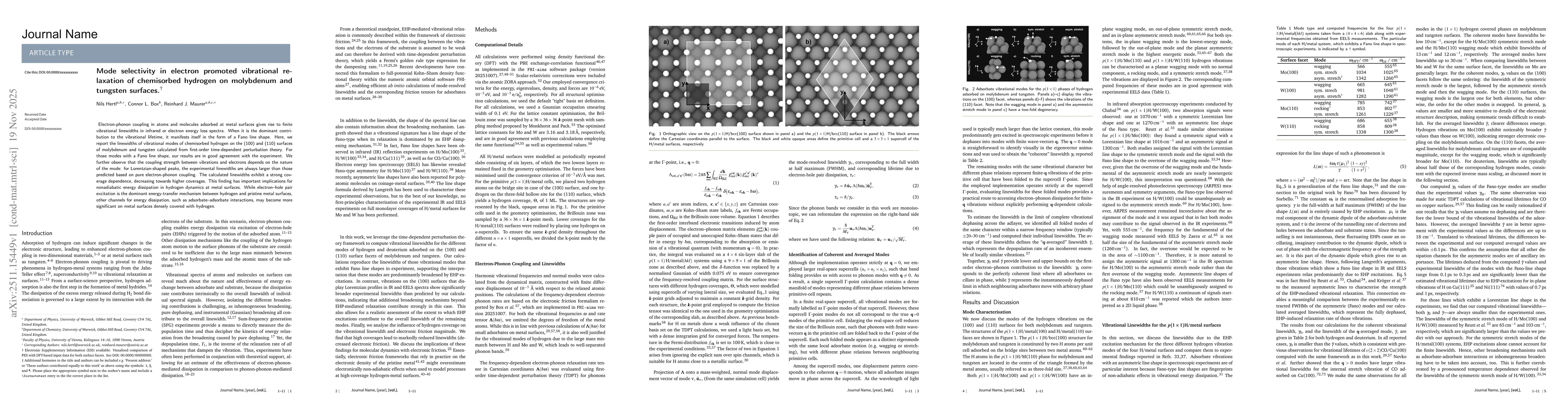 Thumbnail for Mode selectivity in electron promoted vibrational relaxation of chemisorbed hydrogen on molybdenum and tungsten surfaces