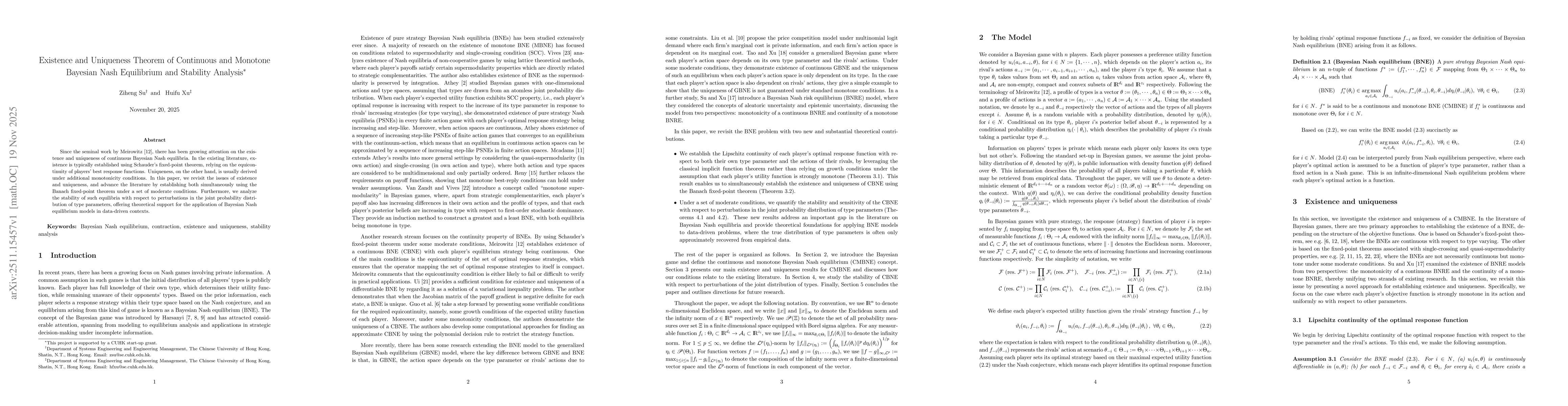 Thumbnail for Existence and Uniqueness Theorem of Continuous and Monotone Bayesian Nash Equilibrium and Stability Analysis
