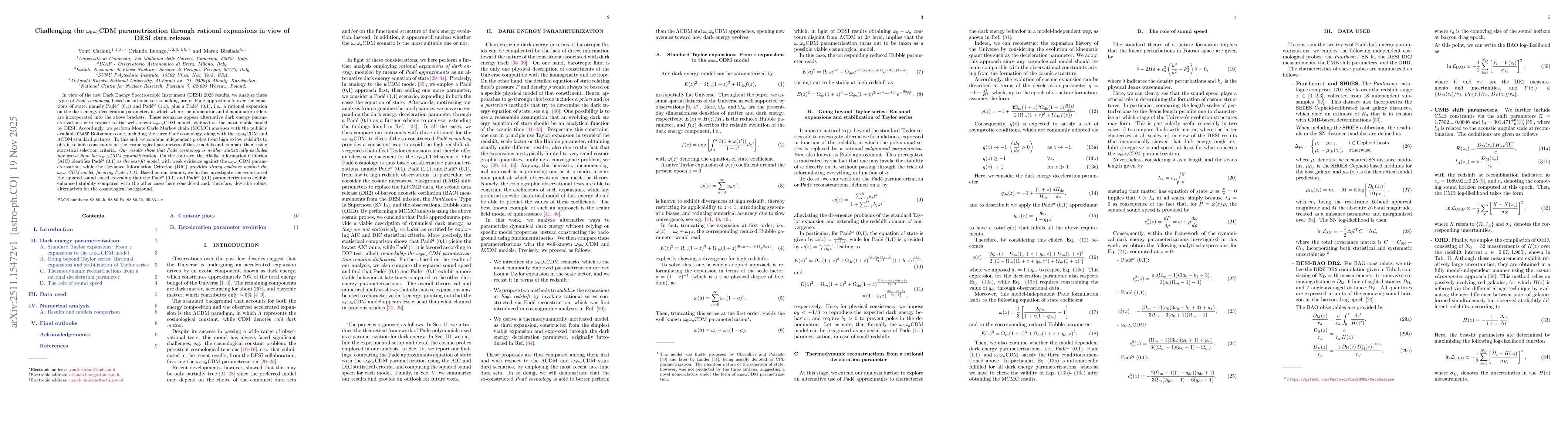 Thumbnail for Challenging the $ω_0ω_a$CDM parametrization through rational expansions in view of DESI data release