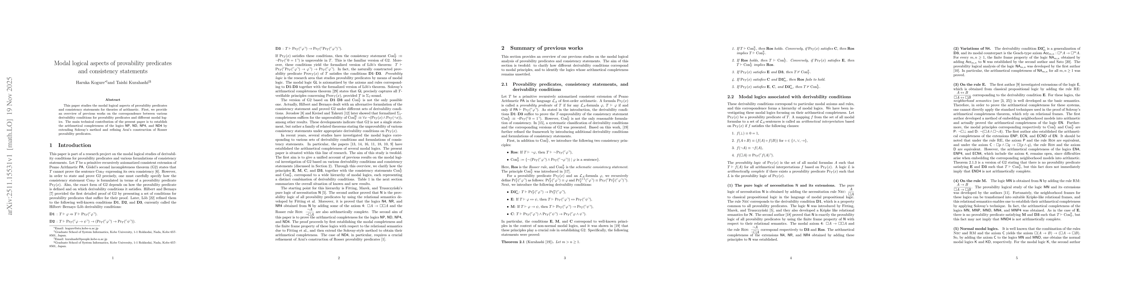 Thumbnail for Modal logical aspects of provability predicates and consistency statements