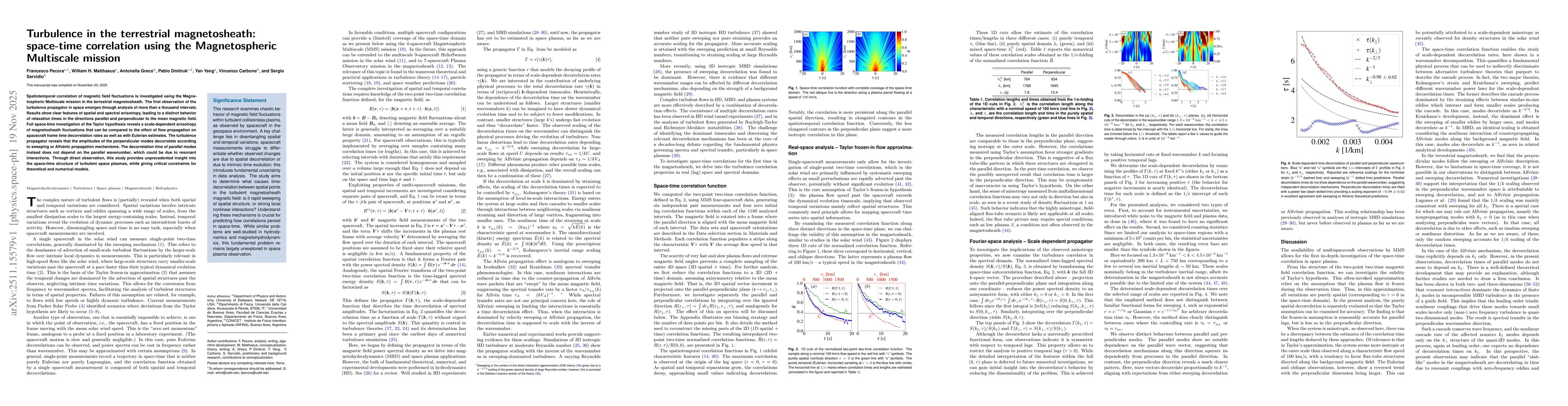 Thumbnail for Turbulence in the terrestrial magnetosheath: space-time correlation using the Magnetospheric Multiscale mission
