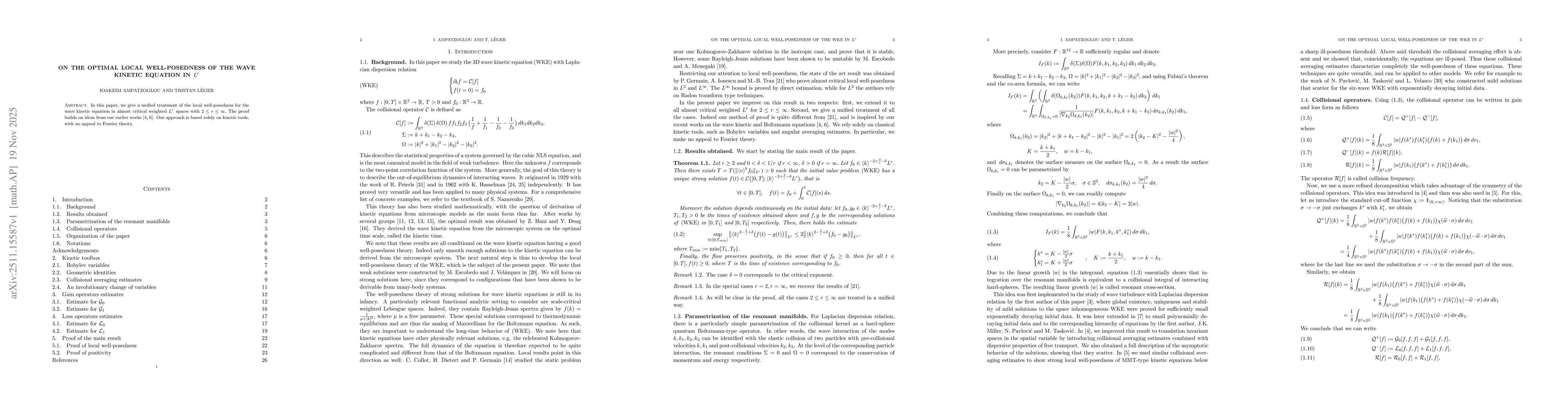 Thumbnail for On the optimal local well-posedness of the wave kinetic equation in $L^r$
