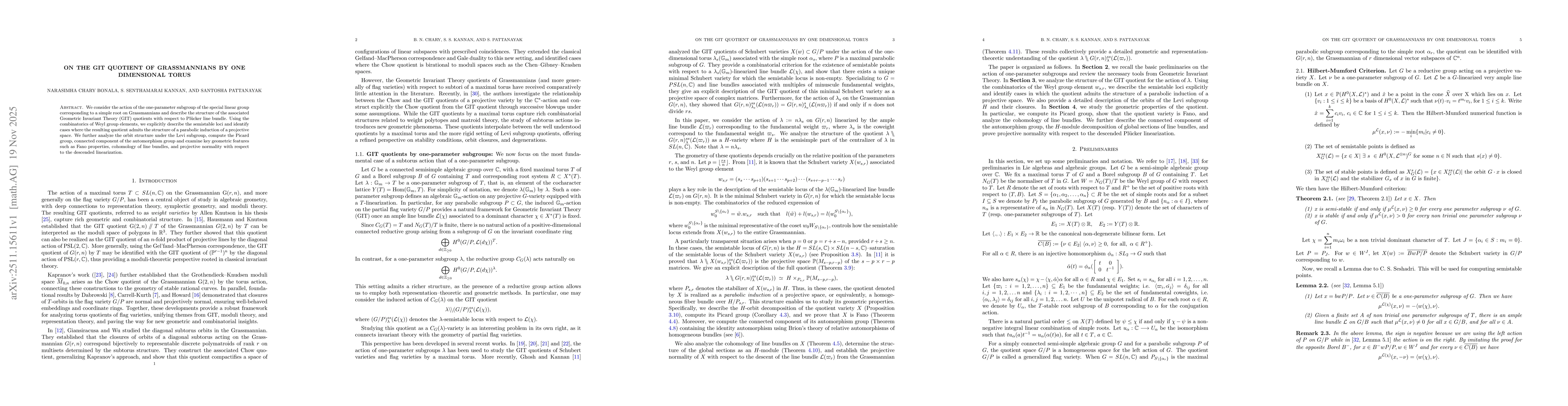 Thumbnail for On the GIT quotient of Grassmannians by one dimensional torus