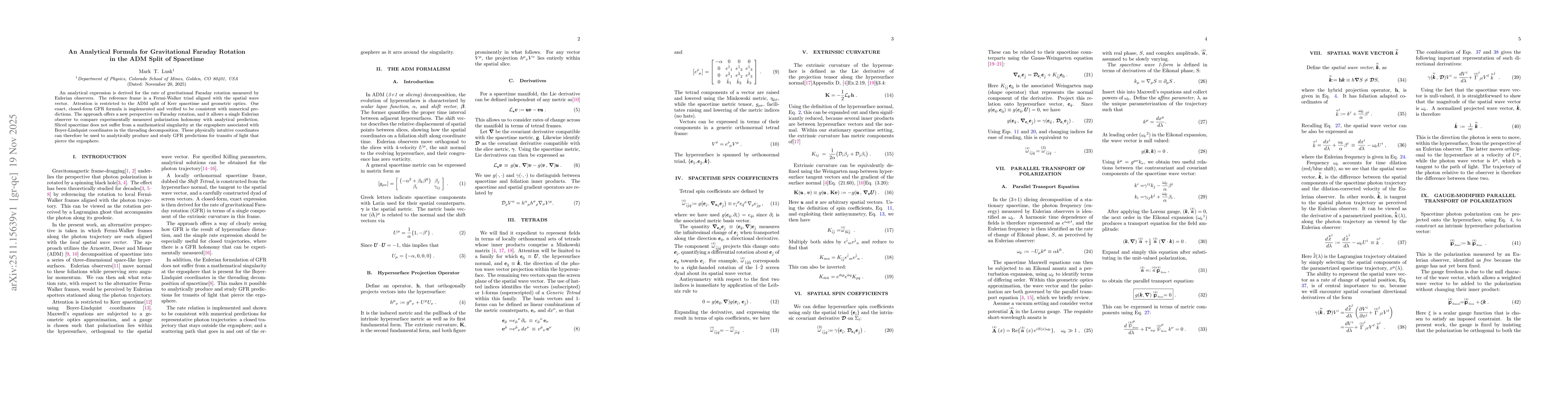 Thumbnail for An Analytical Formula for Gravitational Faraday Rotation in the ADM Split of Spacetime