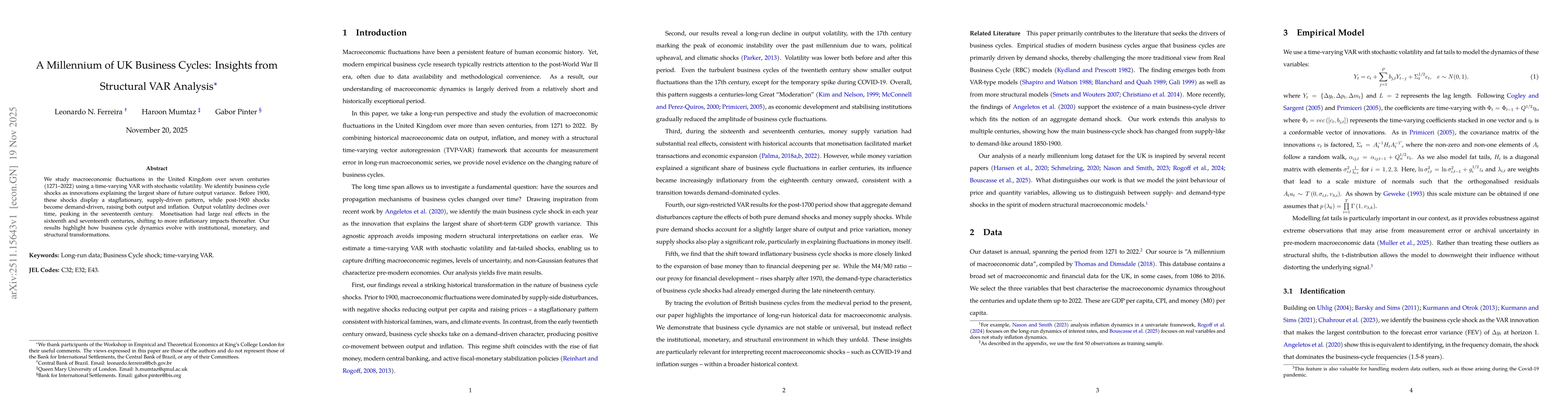 Thumbnail for A Millennium of UK Business Cycles: Insights from Structural VAR Analysis