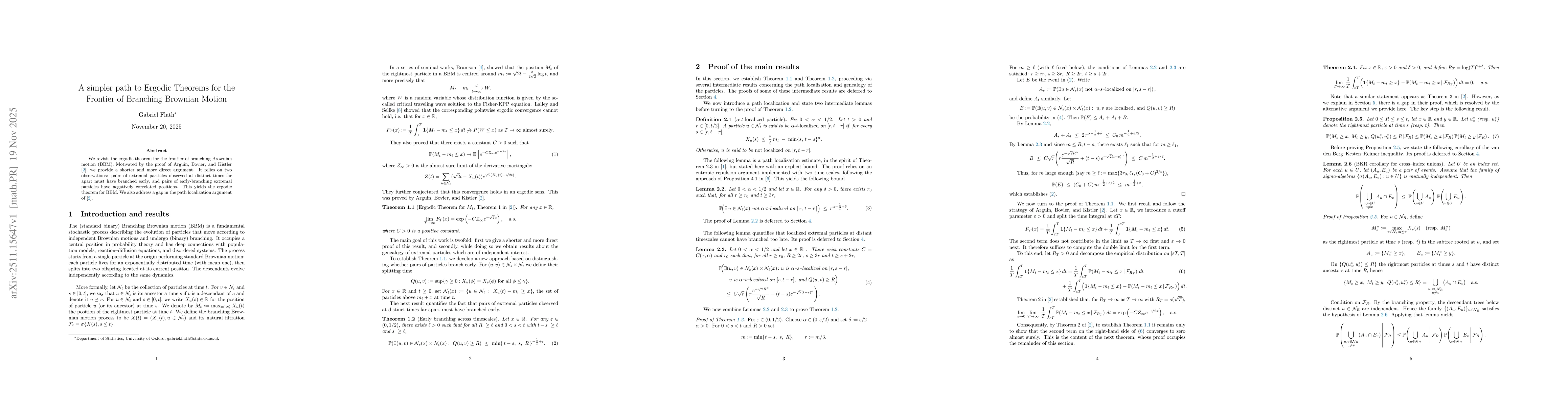 Thumbnail for A simpler path to Ergodic Theorems for the Frontier of Branching Brownian Motion
