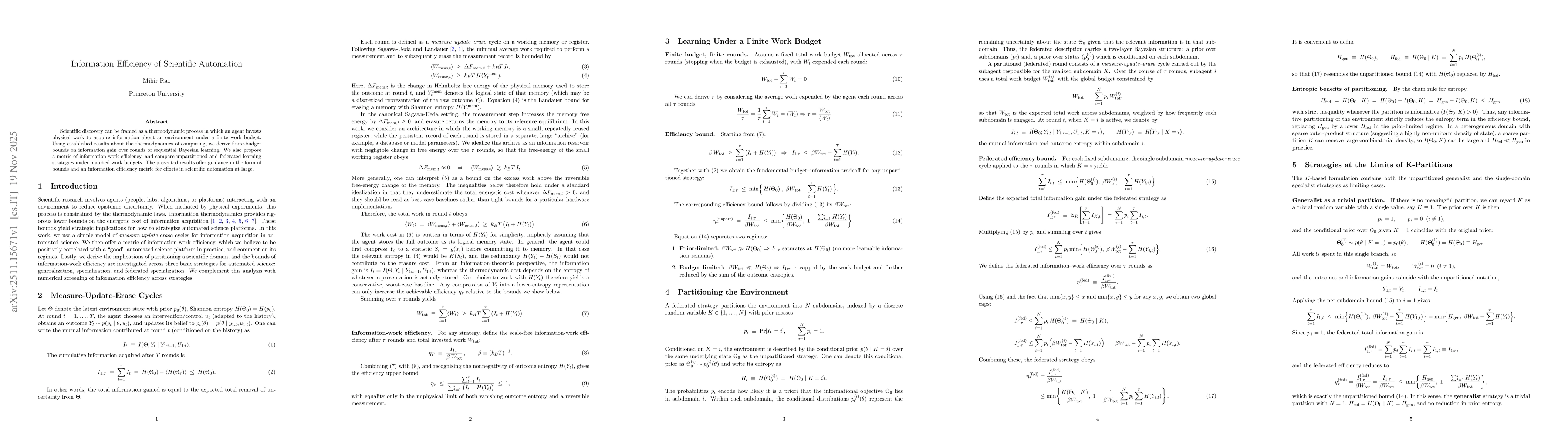 Thumbnail for Information Efficiency of Scientific Automation