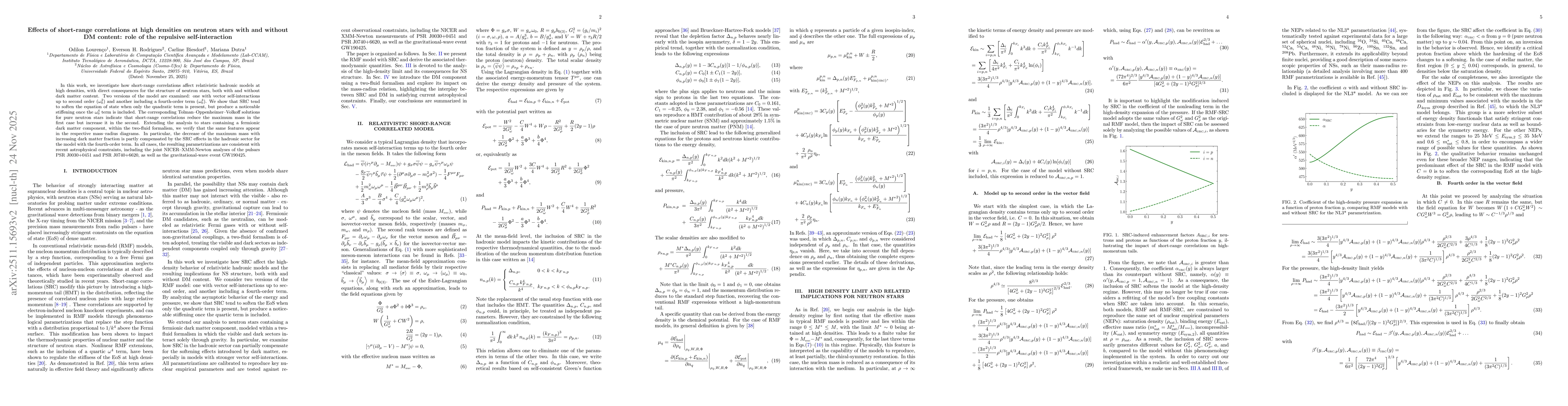 Thumbnail for Effects of short-range correlations at high densities on neutron stars with and without DM content: role of the repulsive self-interaction