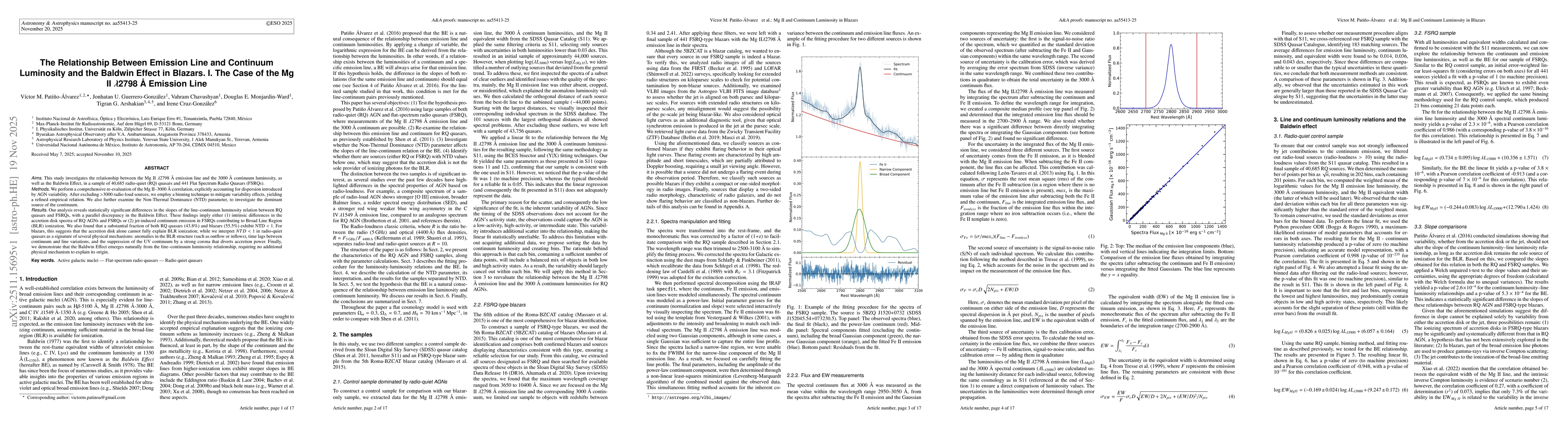 Thumbnail for The Relationship Between Emission Line and Continuum Luminosity and the Baldwin Effect in Blazars. I. The Case of the Mg II λ2798 Å Emission Line