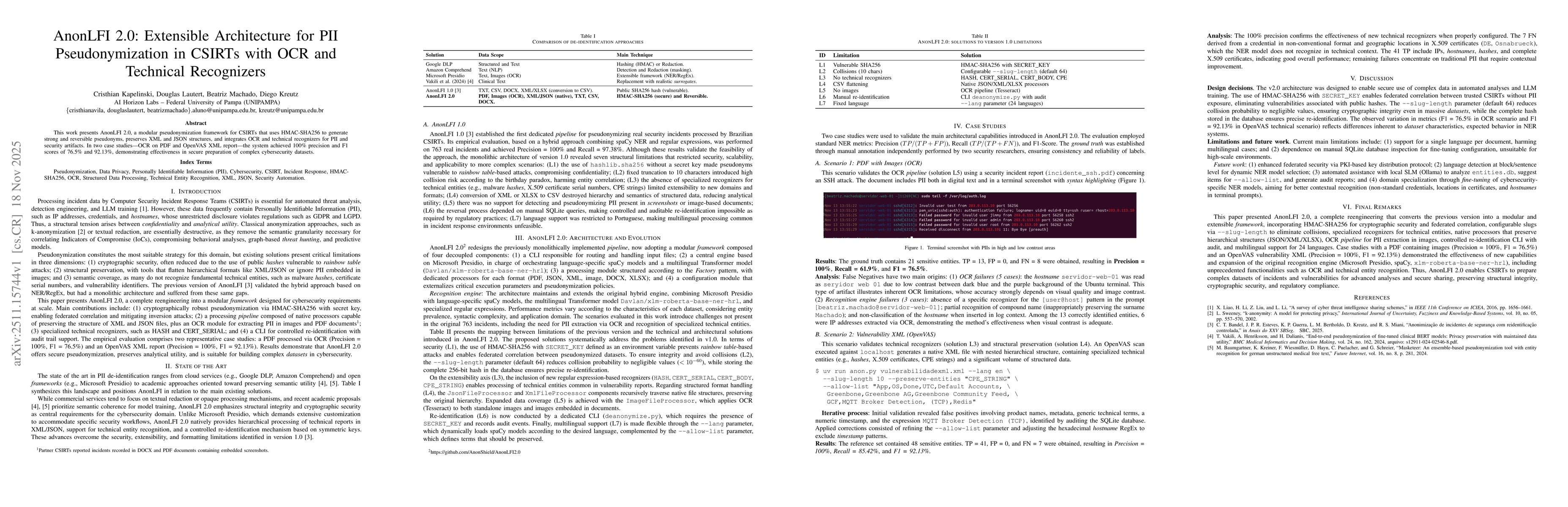 Thumbnail for AnonLFI 2.0: Extensible Architecture for PII Pseudonymization in CSIRTs with OCR and Technical Recognizers