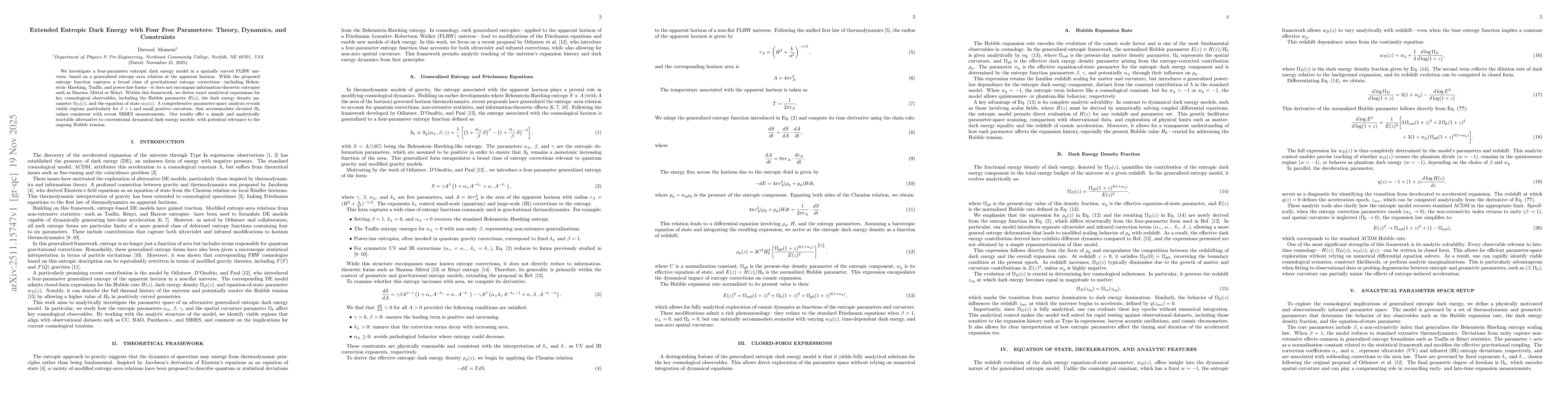 Thumbnail for Extended Entropic Dark Energy with Four Free Parameters: Theory, Dynamics, and Constraints