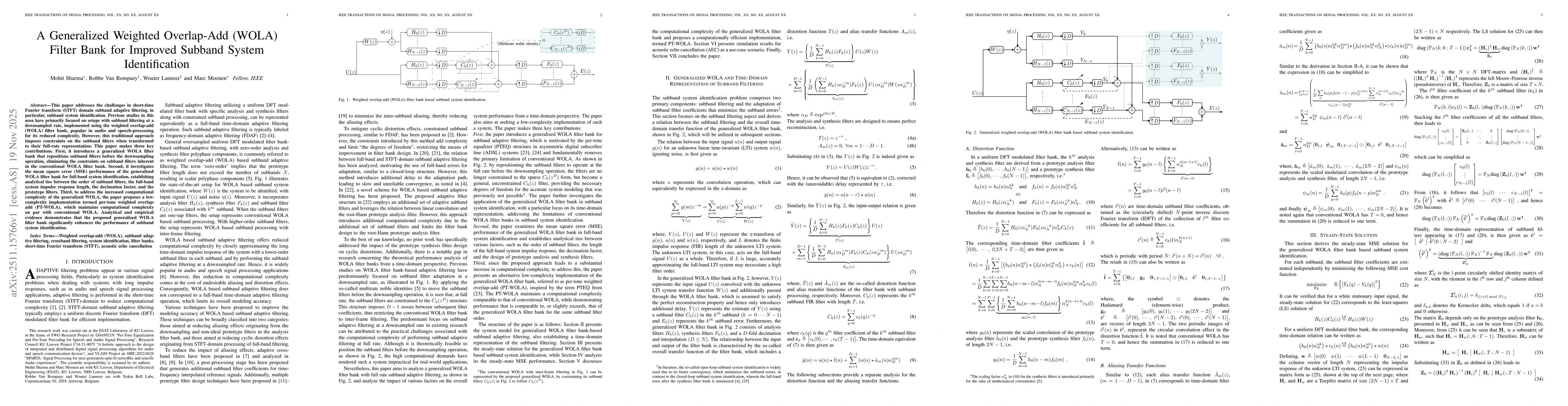 Thumbnail for A Generalized Weighted Overlap-Add (WOLA) Filter Bank for Improved Subband System Identification