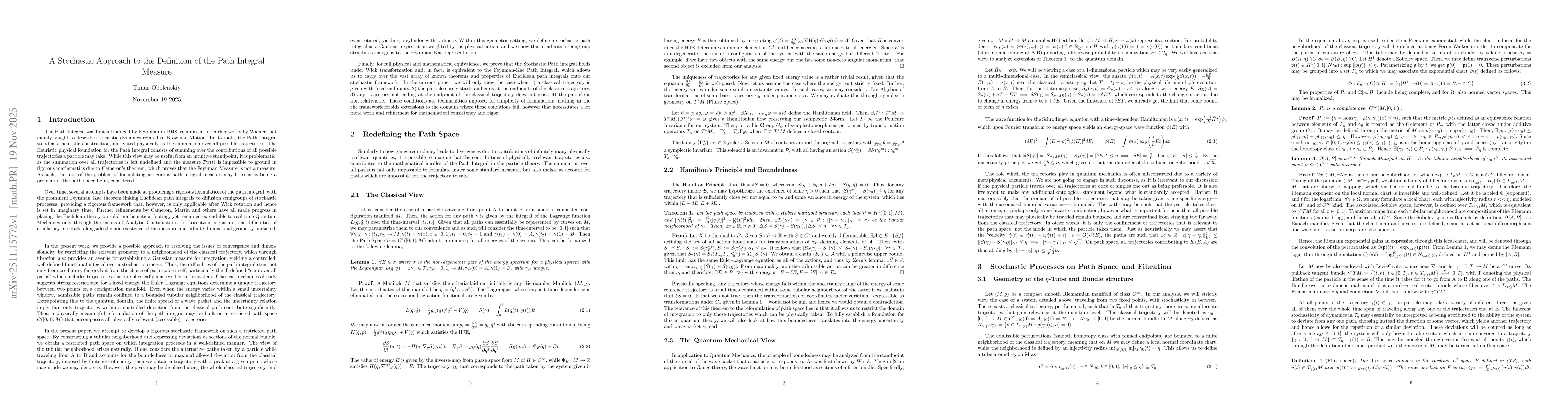 Thumbnail for A Stochastic Approach to the Definition of the Path Integral Measure