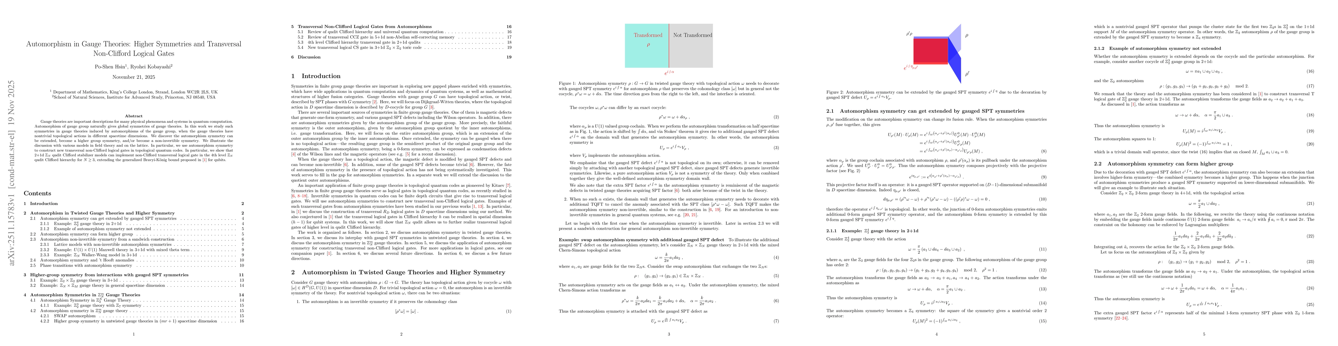 Thumbnail for Automorphism in Gauge Theories: Higher Symmetries and Transversal Non-Clifford Logical Gates
