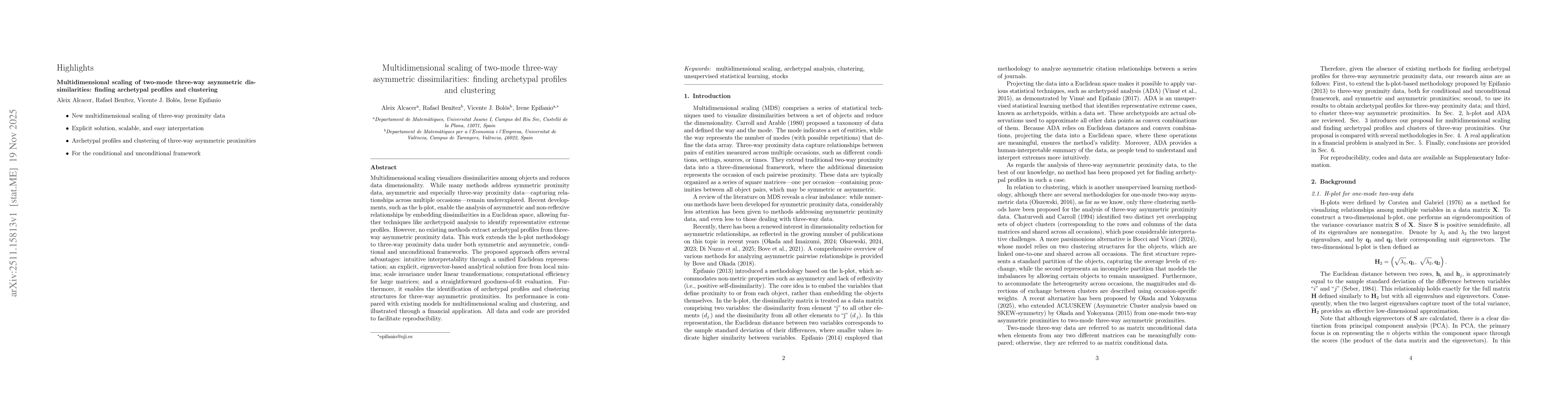 Thumbnail for Multidimensional scaling of two-mode three-way asymmetric dissimilarities: finding archetypal profiles and clustering