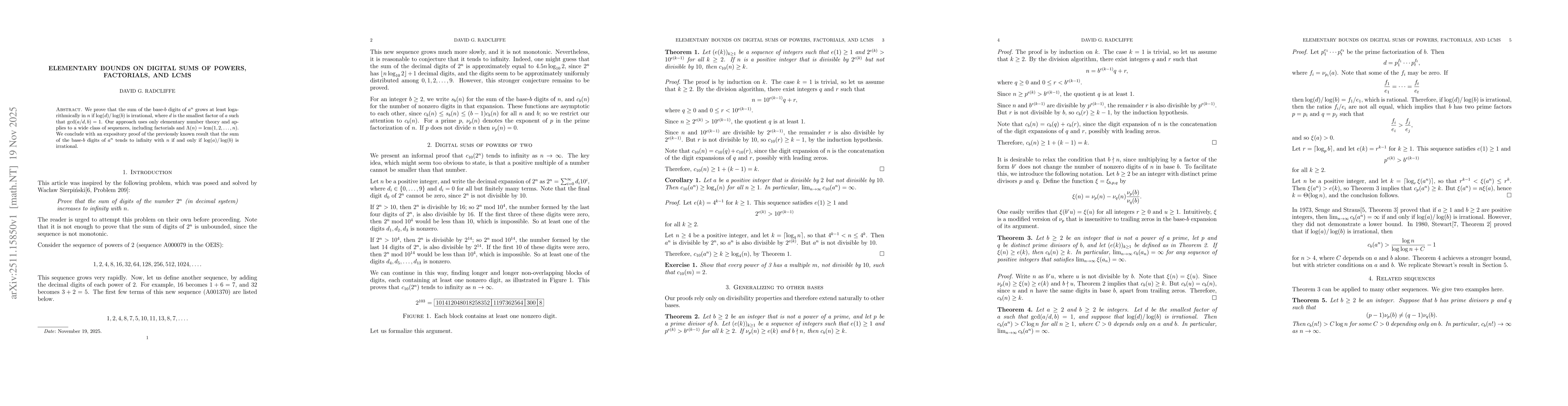 Thumbnail for Elementary Bounds on Digital Sums of Powers, Factorials, and LCMs