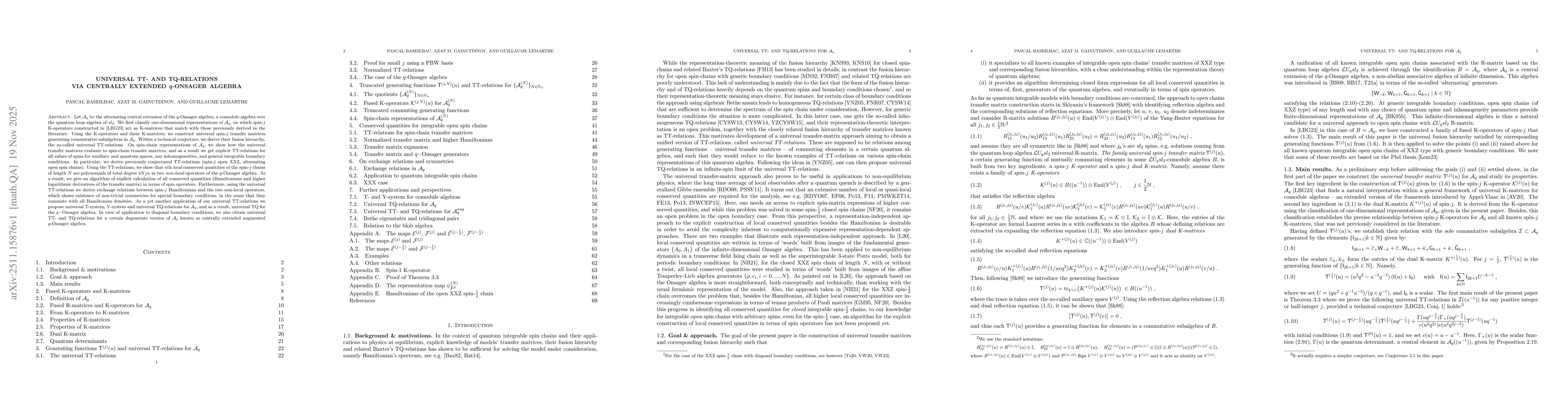 Thumbnail for Universal TT- and TQ-relations via centrally extended q-Onsager algebra