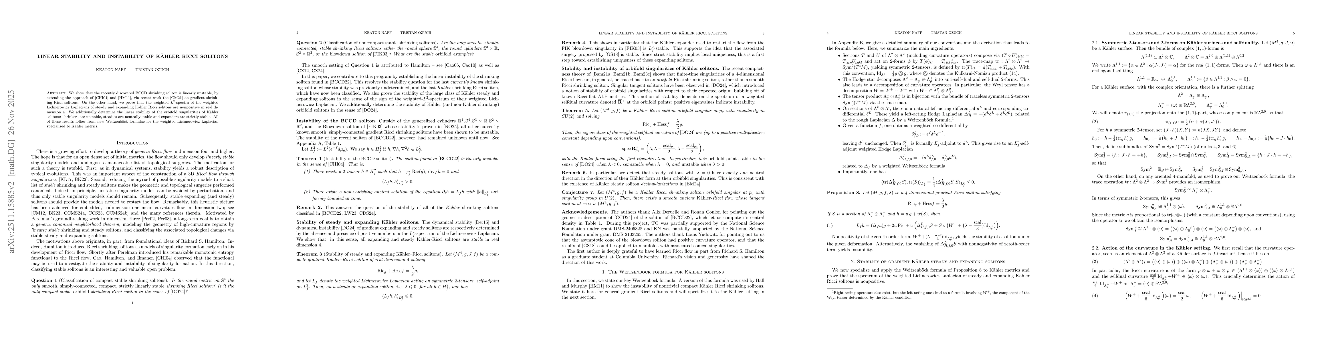 Thumbnail for Linear stability and instability of Kähler Ricci solitons