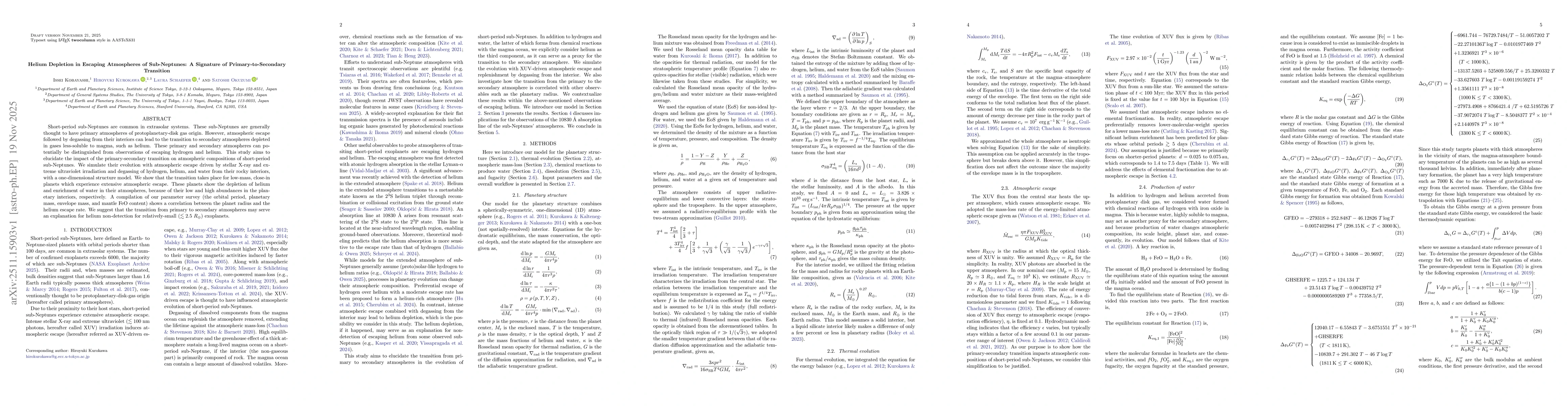 Thumbnail for Helium Depletion in Escaping Atmospheres of Sub-Neptunes: A Signature of Primary-to-Secondary Transition