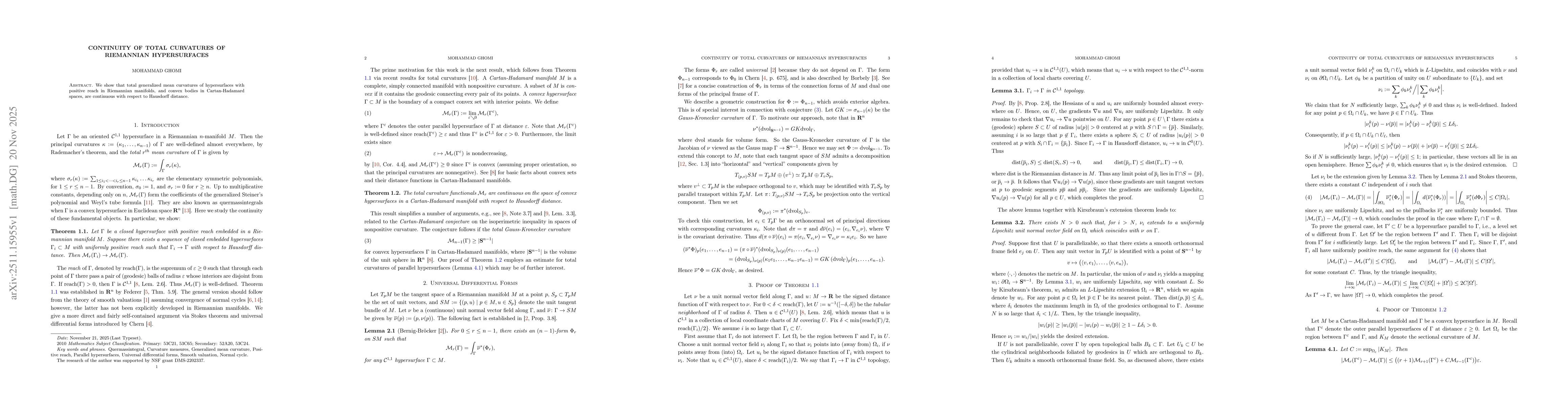 Thumbnail for Continuity of total curvatures of Riemannian hypersurfaces