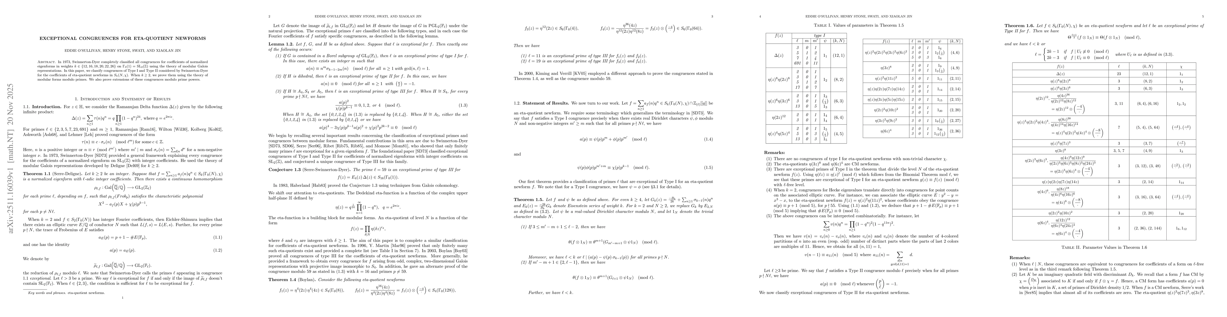 Thumbnail for Exceptional Congruences for Eta-quotient newforms
