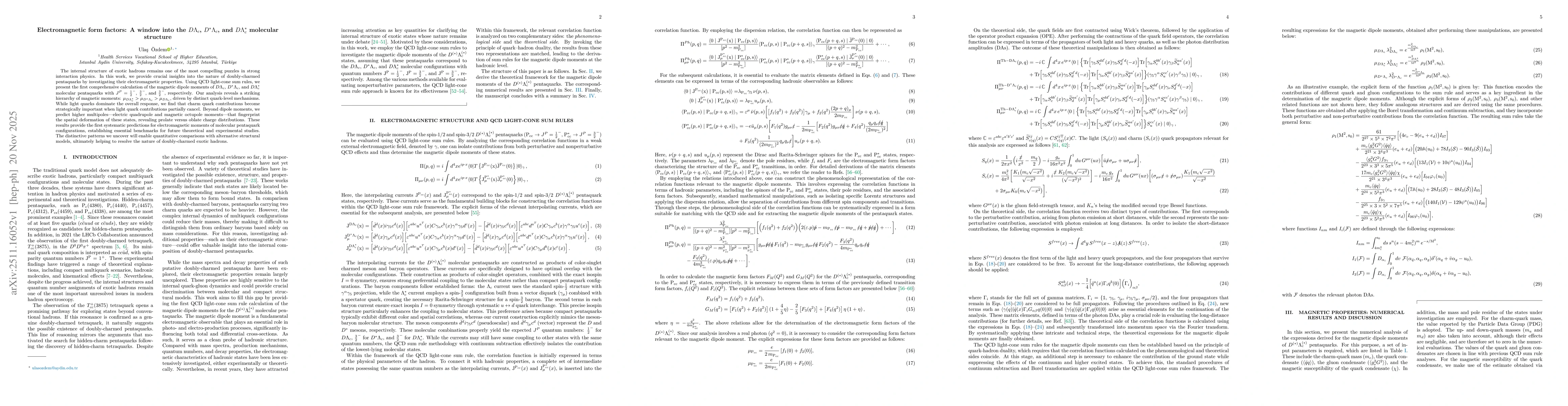 Thumbnail for Electromagnetic form factors: A window into the $DΛ_c$, $D^*Λ_c$, and $DΛ_c^*$ molecular structure
