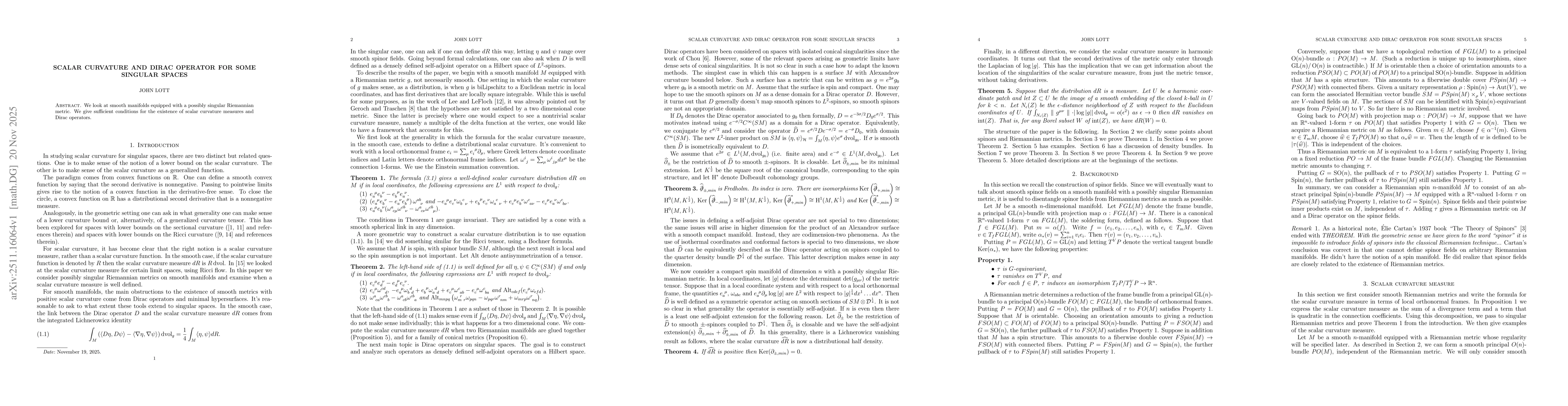 Thumbnail for Scalar curvature and Dirac operator for some singular spaces