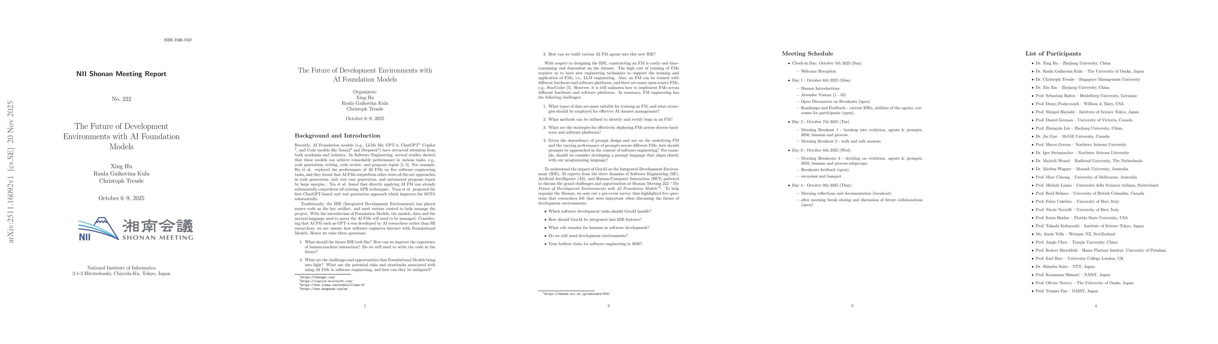 Thumbnail for The Future of Development Environments with AI Foundation Models: NII Shonan Meeting 222 Report