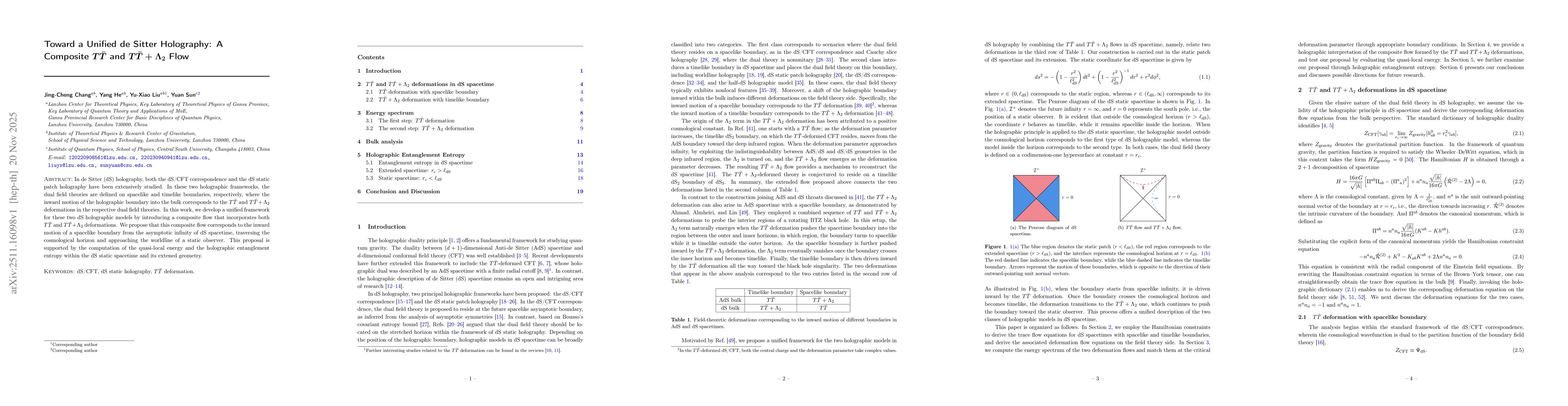 Thumbnail for Toward a Unified de Sitter Holography: A Composite $T\bar{T}$ and $T\bar{T}+Λ_2$ Flow