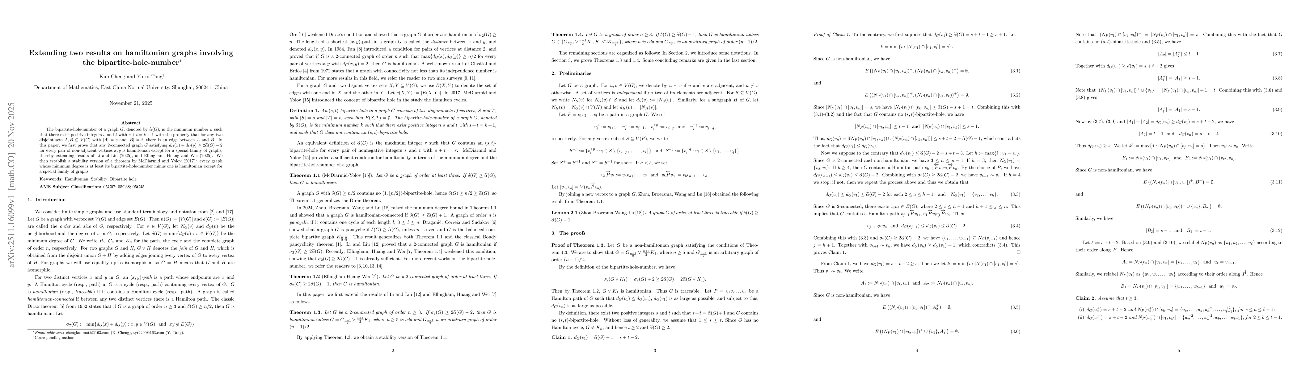 Thumbnail for Extending two results on hamiltonian graphs involving the bipartite-hole-number