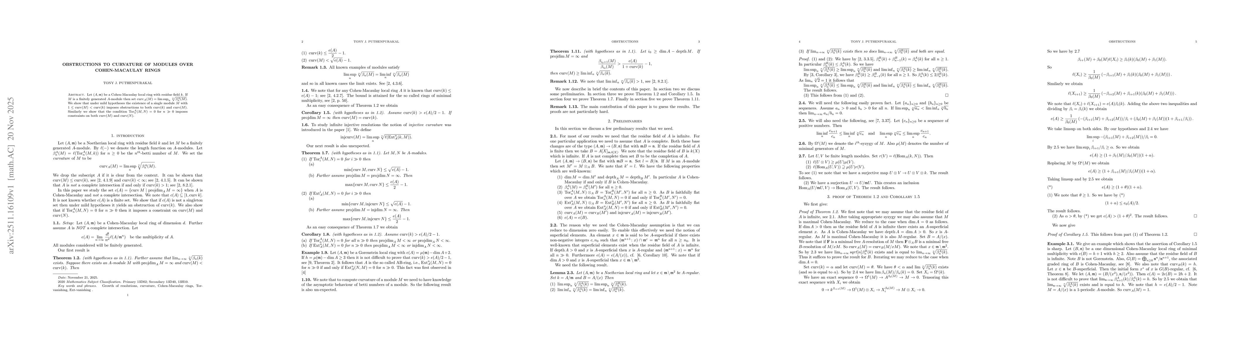 Thumbnail for Obstructions to curvature of modules over Cohen-Macaulay rings