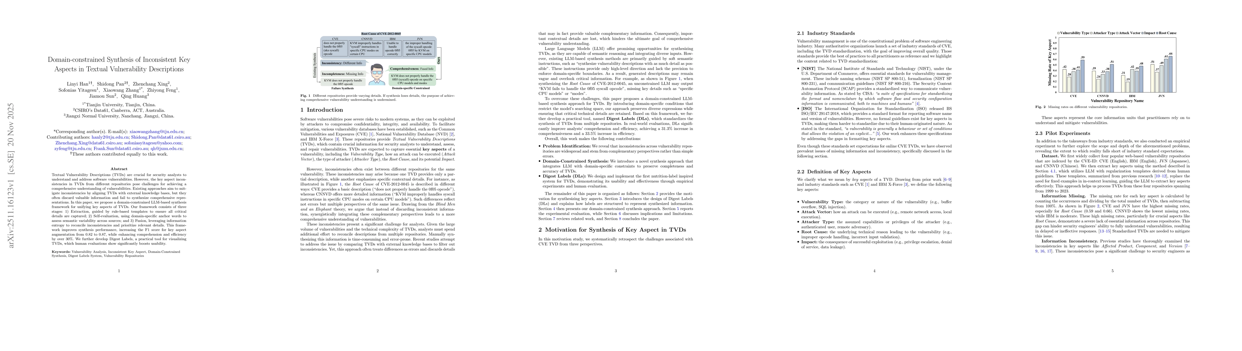 Thumbnail for Domain-constrained Synthesis of Inconsistent Key Aspects in Textual Vulnerability Descriptions