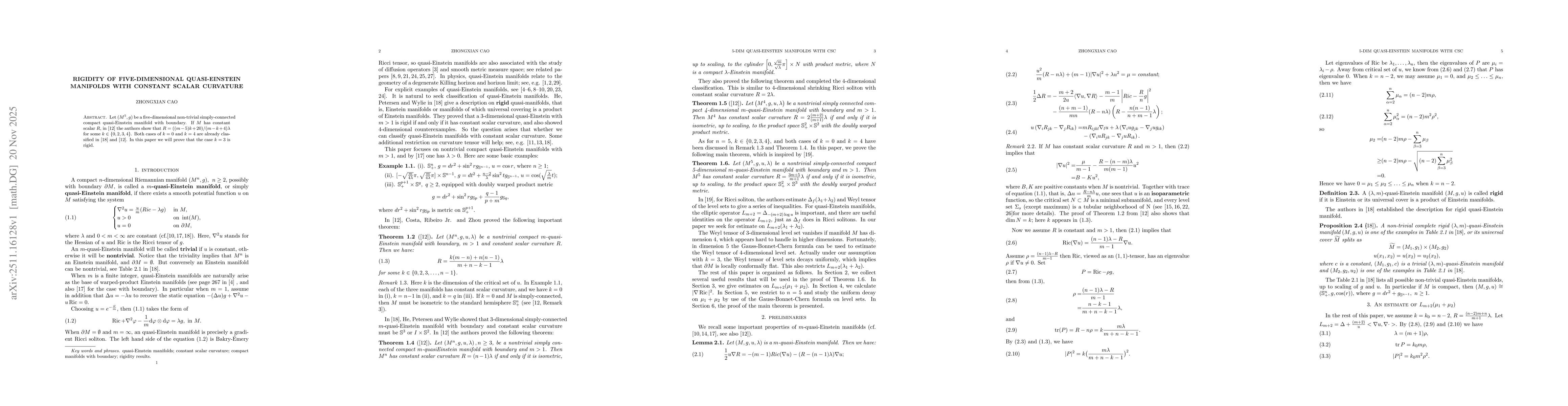 Thumbnail for Rigidity of five-dimensional quasi-Einstein manifolds with constant scalar curvature