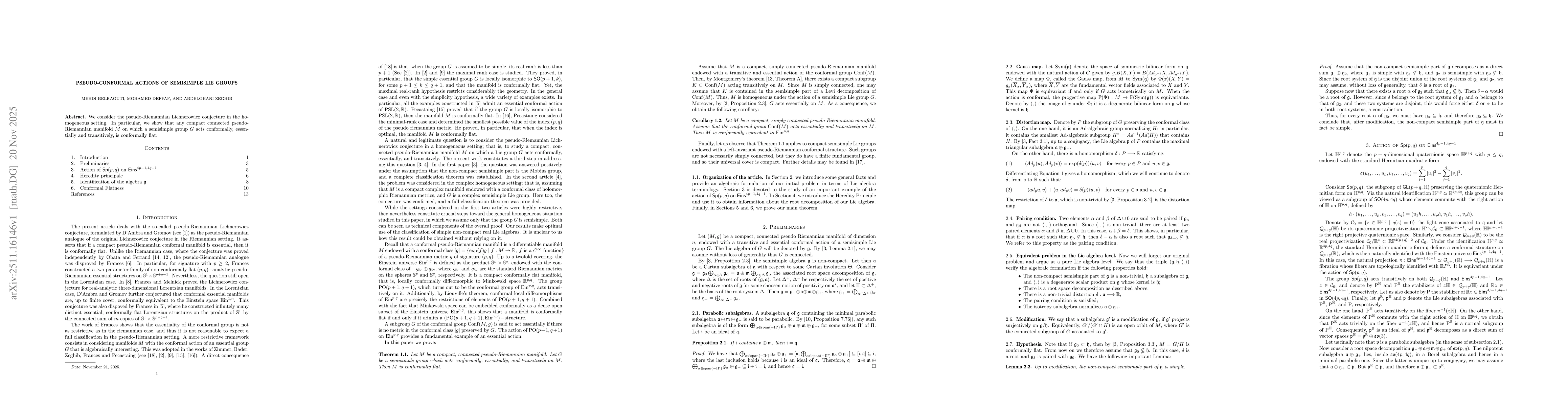 Thumbnail for Pseudo-Conformal actions of semisimple Lie groups