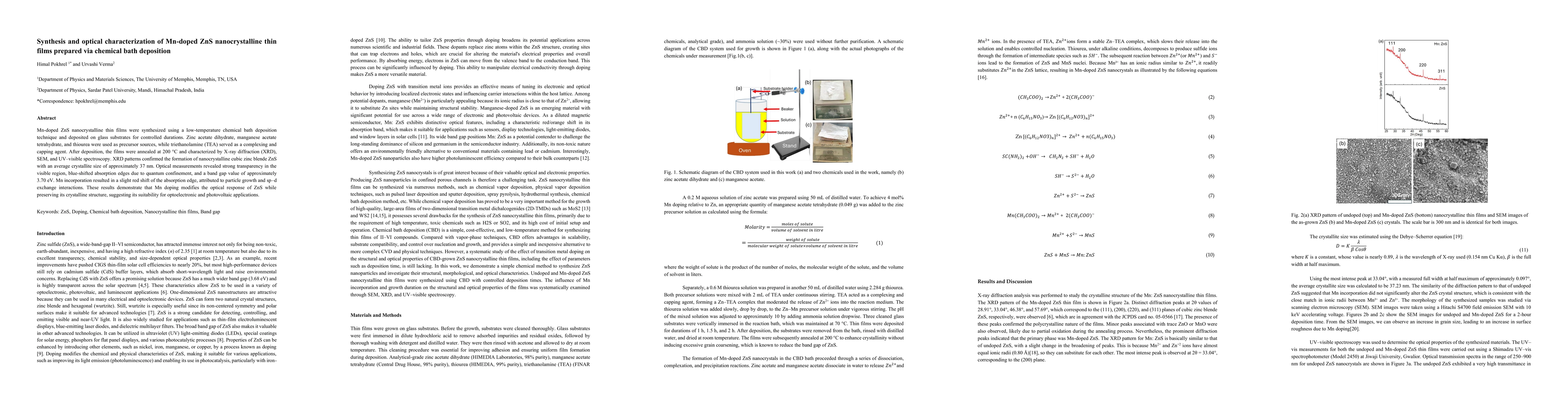 Thumbnail for Synthesis and optical characterization of Mn-doped ZnS nanocrystalline thin films prepared via chemical bath deposition