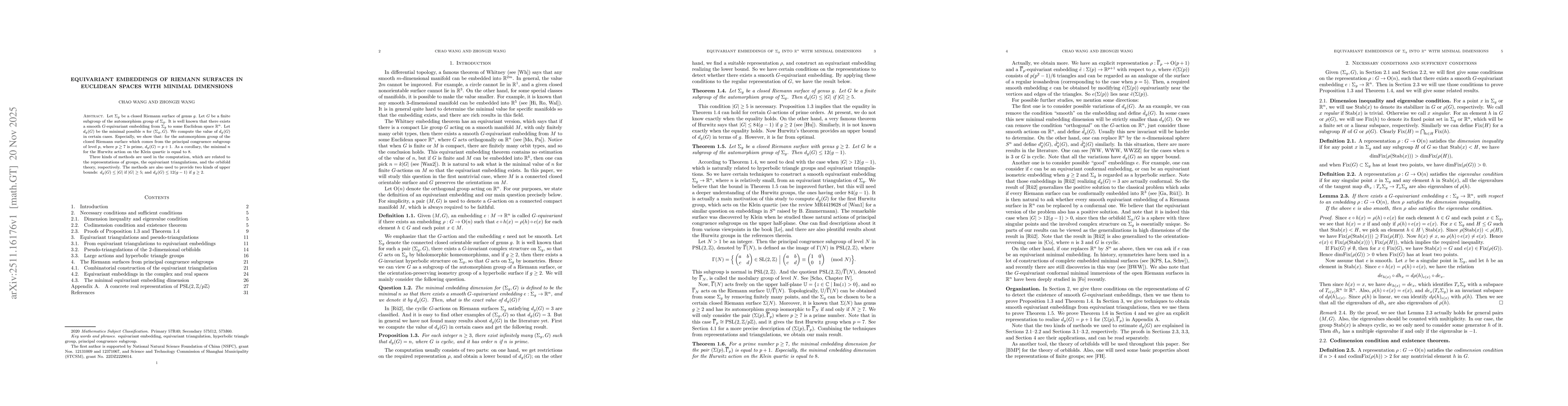 Thumbnail for Equivariant embeddings of Riemann surfaces in Euclidean spaces with minimal dimensions