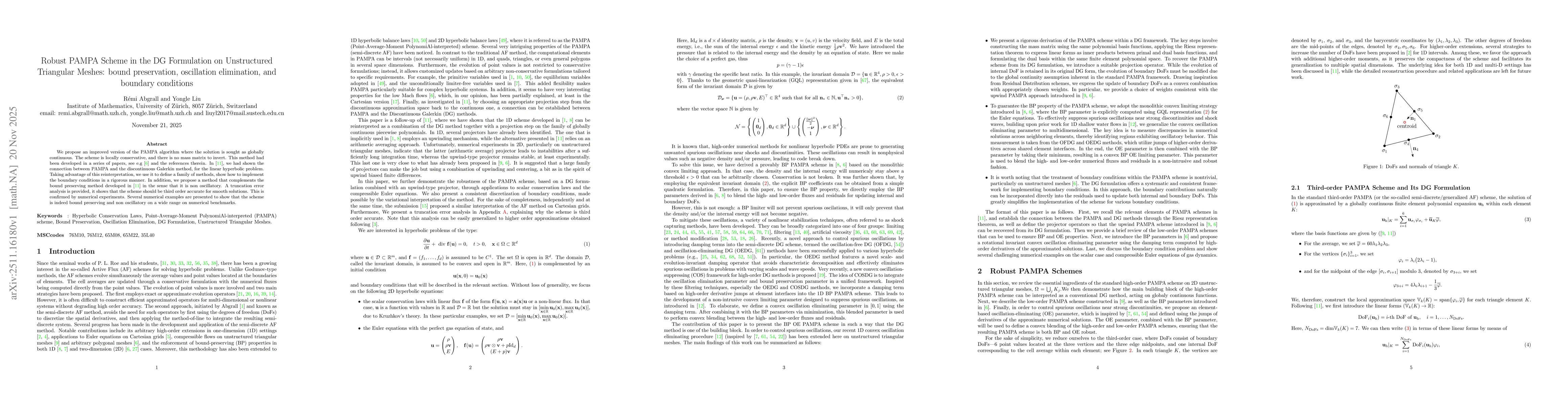 Thumbnail for Robust PAMPA Scheme in the DG Formulation on Unstructured Triangular Meshes: bound preservation, oscillation elimination, and boundary conditions