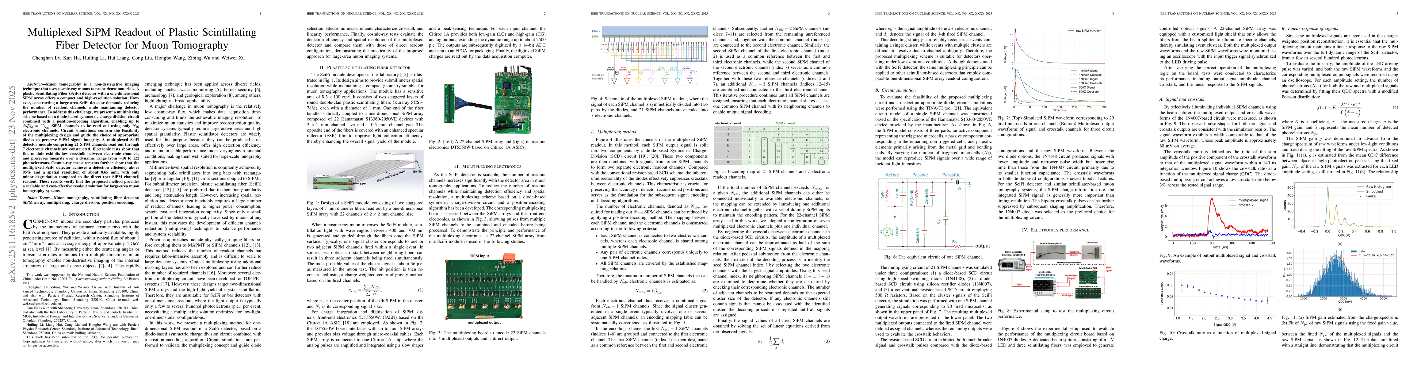 Thumbnail for Multiplexed SiPM Readout of Plastic Scintillating Fiber Detector for Muon Tomography