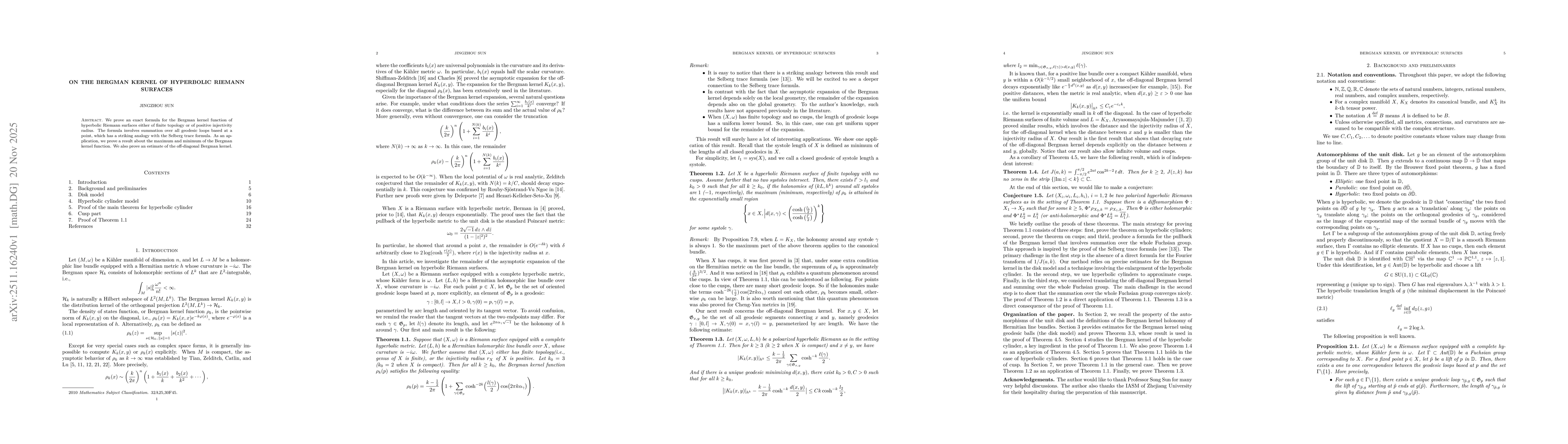 Thumbnail for On the Bergman Kernel of hyperbolic Riemann surfaces