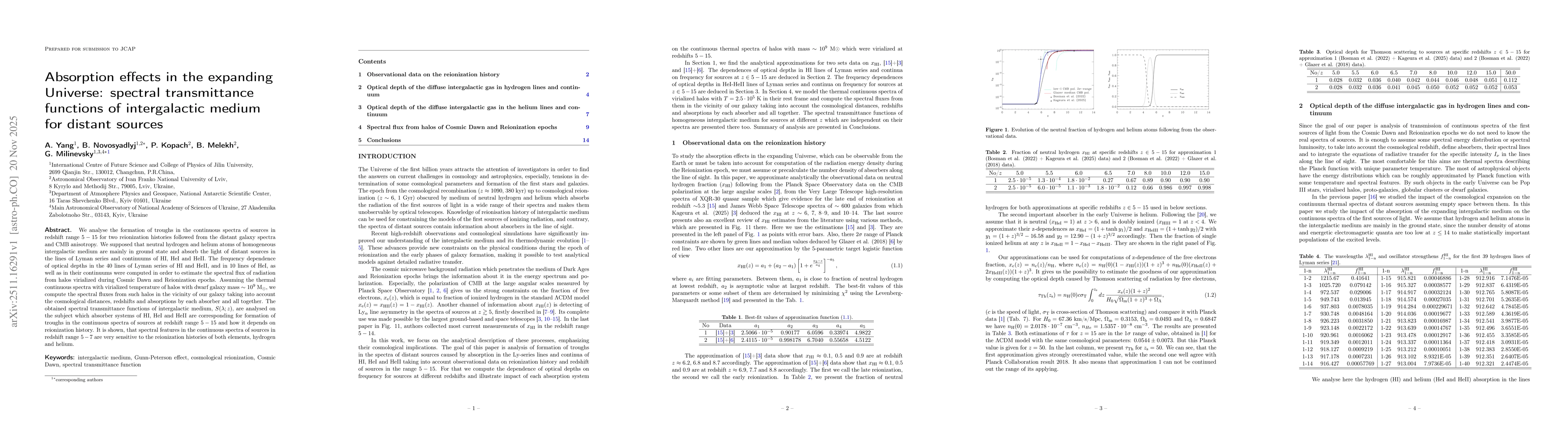 Thumbnail for Absorption effects in the expanding Universe: spectral transmittance functions of intergalactic medium for distant sources