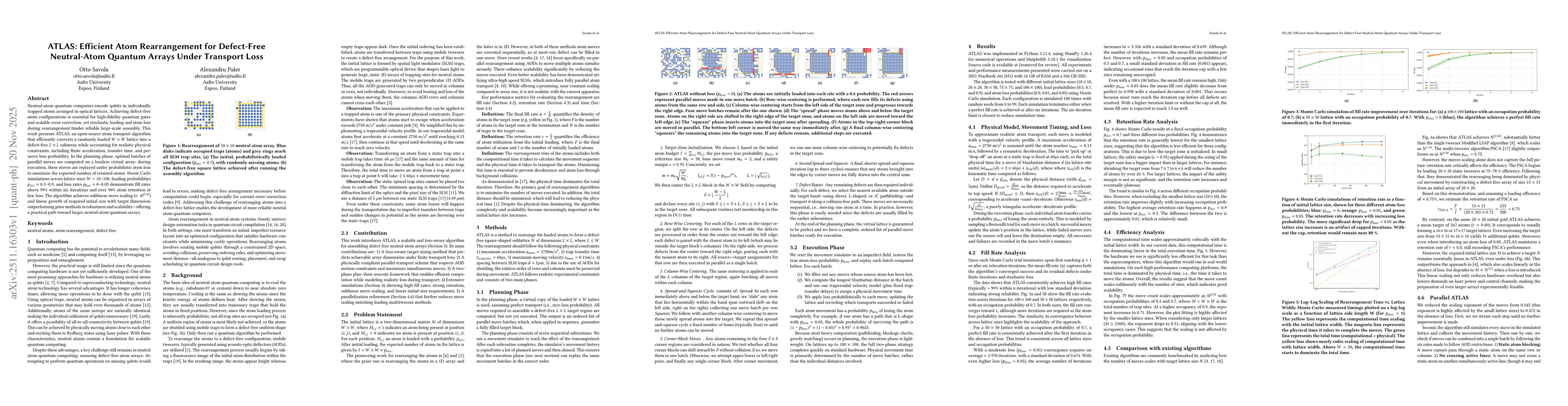 Thumbnail for ATLAS: Efficient Atom Rearrangement for Defect-Free Neutral-Atom Quantum Arrays Under Transport Loss