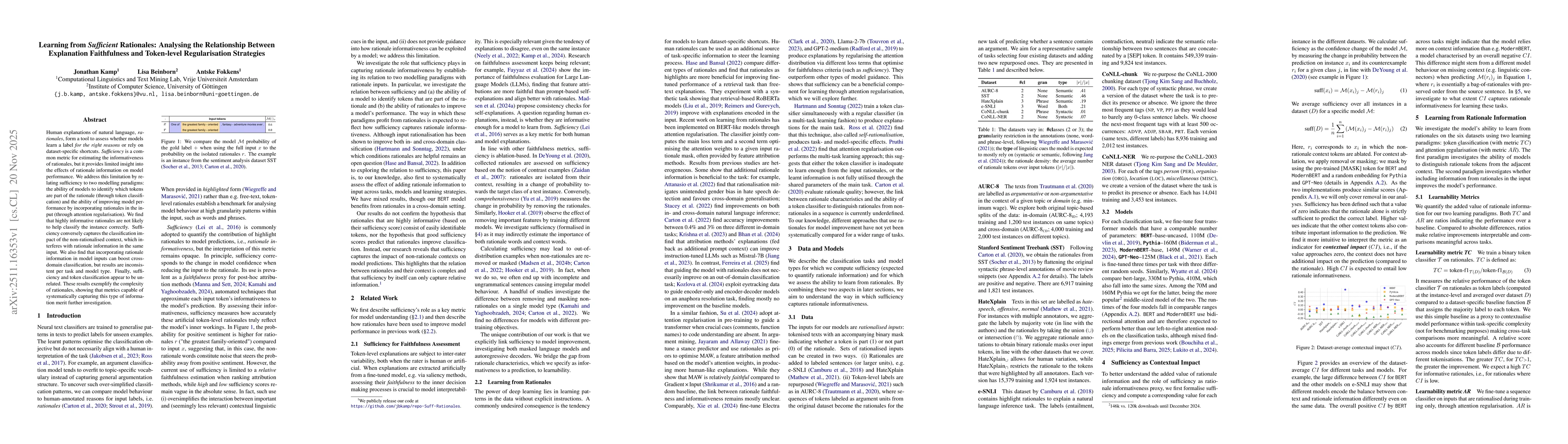 Thumbnail for Learning from Sufficient Rationales: Analysing the Relationship Between Explanation Faithfulness and Token-level Regularisation Strategies